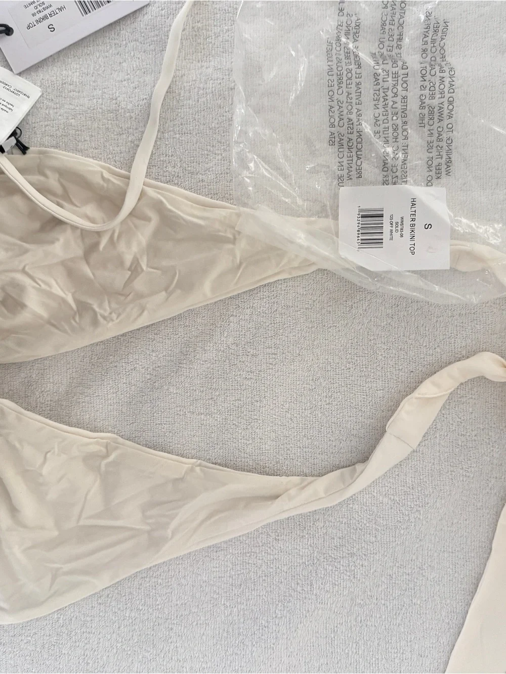 NWT-WeWoreWhat Cream Triangle Tie Halter Bikini Top-S